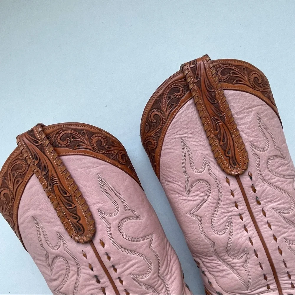 Back at The Ranch Santa Fe Saddle 12” Calf Skin Tooled Western Cowboy Boots Sz 6 - Picture 5 of 13